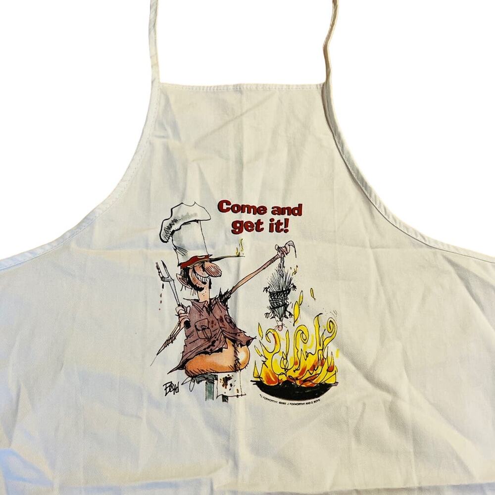 VTG Jeff Foxworthy Come And Get It Apron 2002 Cotton Campfire Kitchen Humor Y2K